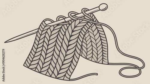 A minimalist vector illustration of knitting needles and yarn creating a fabric texture
