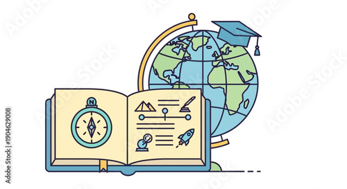 Education Globe Book Compass Graduation Cap Rocketship Icons