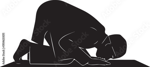 Silhouette of a person in prostration position on a prayer mat