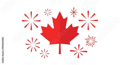 Red Maple Leaf with Fireworks - Canada Celebration