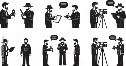 6 Black Solid Silhouettes of Farm Reporters