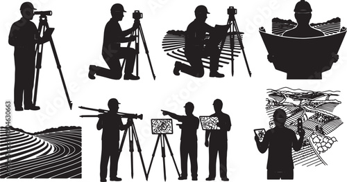 6 Black Solid Silhouettes of Farm Planners