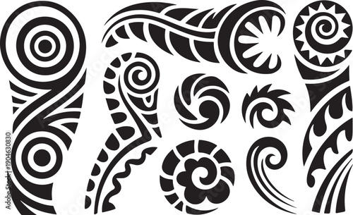 Assorted Black Tribal Tattoo Design Motifs illustration