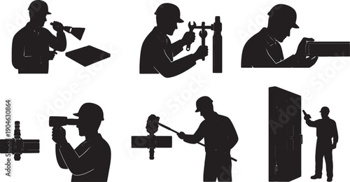 6 Black Solid Busbar Inspection Silhouettes Set on White Background