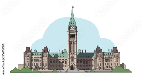 Canadian Parliament Building Illustration - Ottawa Landmark