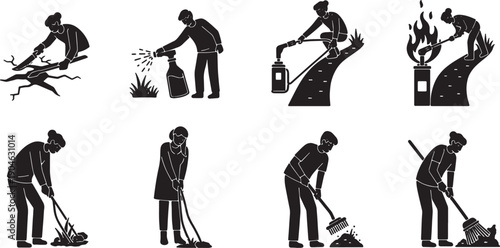 6 Black Solid Path Weeding Silhouettes Set on White Background