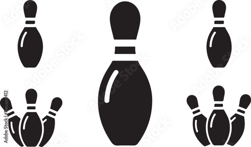 Bowling Pins Collection Black Silhouette Icons sport