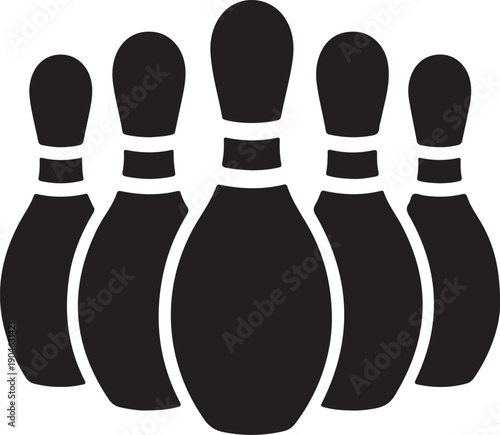 Bowling pins arranged in a cluster on white background