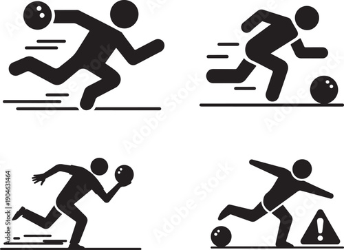 Bowling Player Action Icons person silhouette