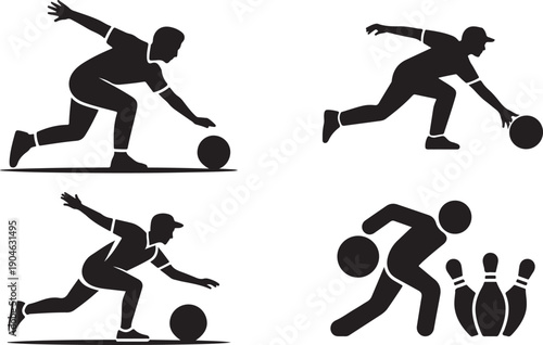 Bowling Player Silhouettes Collection sport action
