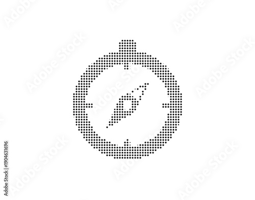 Stylized black and dotted clock or watch logo design, vector illustration on white background