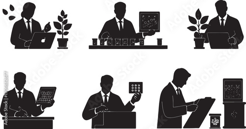 5 Black Solid Silhouettes of Seed Bank Scientists