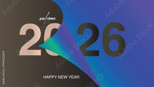 Happy New Year 2026 with peeling blue gradient effect