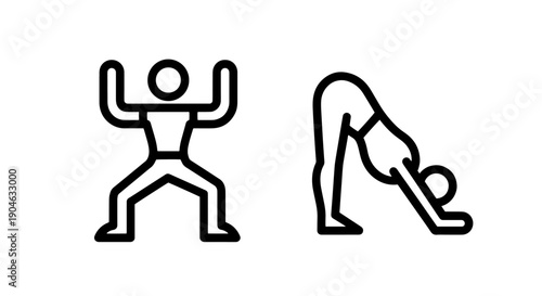 Yoga Poses Icons: Downward Dog and Warrior Pose for Health and Wellness