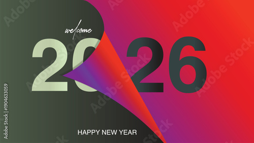 Happy New Year 2026 with peeling red gradient effect