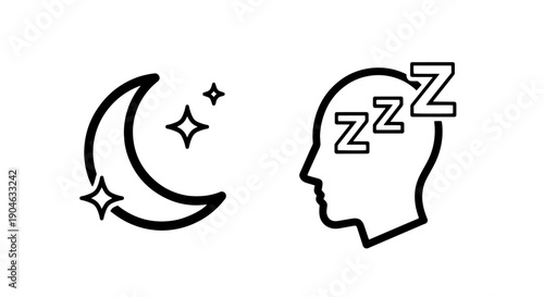 Moon, Stars, and Sleepy Head Icons: Night, Rest, and Dreams