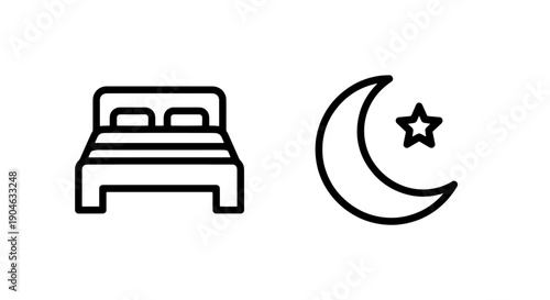 Bed and Crescent Moon Icons: Sleep, Nighttime, and Rest