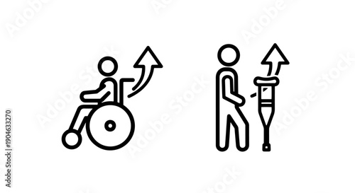 Icons showing progress for people with disabilities in wheelchair and on crutches