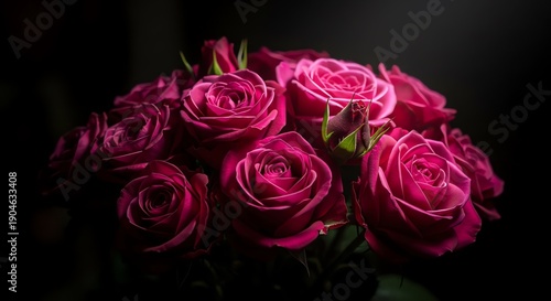 Pink roses bouquet in dark background