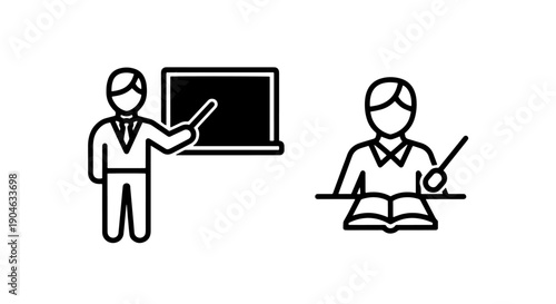 Teaching Icons: Teacher with Board and Student with Book