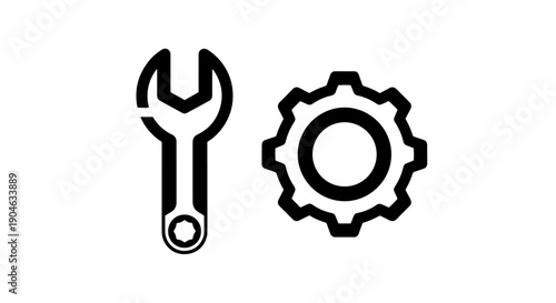 Wrench and Gear Icons - Tools, Mechanics, and Industry