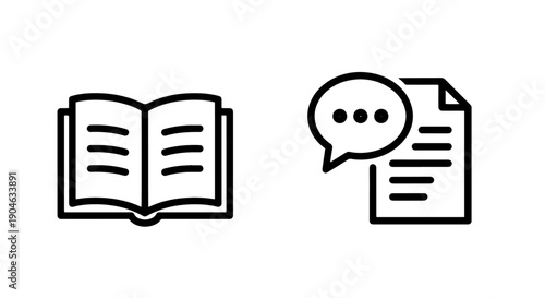 Open Book and Speech Bubble Icons - Reading, Communication, and Information