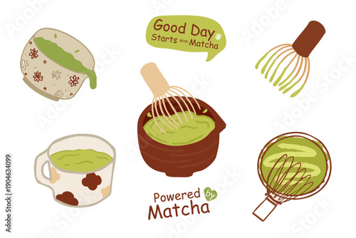 Hand drawn matcha tea vector