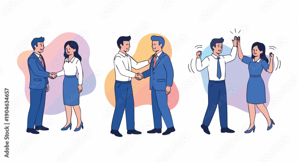 Fototapeta premium Business professionals shaking hands and celebrating success, teamwork and collaboration concept.