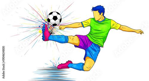 Dynamic Soccer Player Kicking Ball Explosive Action Sports Marketing Web Design Excitement