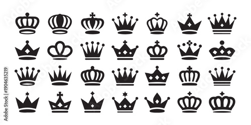 Diverse selection of royal crowns in vector format representing monarchy and leadership isolated on white