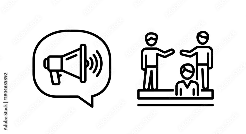 Fototapeta premium Megaphone and Team Icons for Announcement and Collaboration