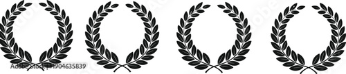 Black laurel wreath illustration set showing progression of leaf detail, symbolizing victory, honor, achievement, award, and ceremonial recognition in classic decorative design