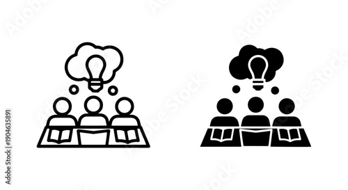 Team Idea Icons with Lightbulb and Books for Collaboration and Learning
