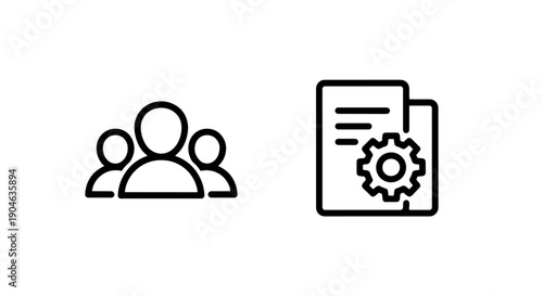 Team and Gear on Document Icons for Project Management and Operations