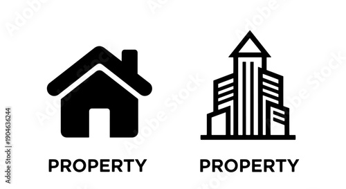 Solid House and Skyscraper Icons with 'PROPERTY' Text