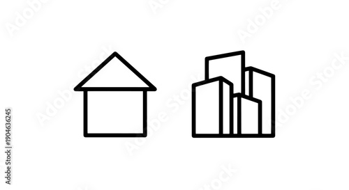Outline House and Skyscraper Icons for Real Estate Concepts