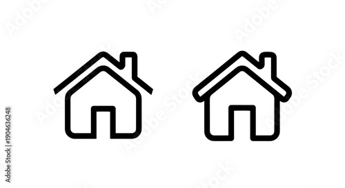 Two outline house icons with different roof styles on white
