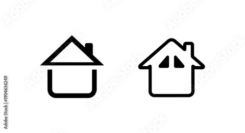 Outline icons of two houses with different window and roof designs