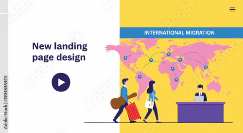 International Migration Landing Page Design: Global Travel and Immigration Concept.