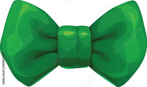 Cartoon green bow tie, St Patrick day object. Vector glossy, elegant costume accessory worn for festive and formal occasions, symbol of saint Patrick day, Irish pride, and stylish holiday fashion