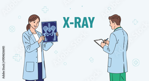 Medical Professionals Examining X-ray Image of Pelvis for Diagnosis and Treatment Planning.