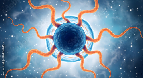 Viral particle with radiating genome illustration