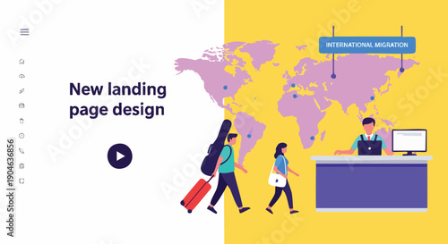 Modern illustration of international migration and global travel, representing new landing page design concepts.