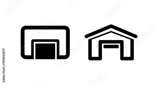 Simple Icons of Garages, one closed and one open with car
