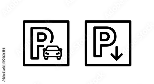Parking icon with car and parking symbol with arrow down