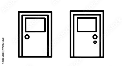 Two simple door icons with windows and doorknobs