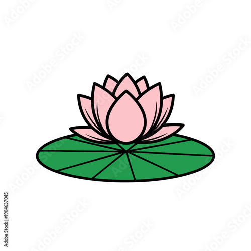 Pink lotus flower on green lily pad illustration