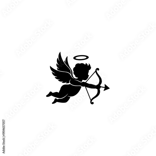 Cupid Angel Silhouette with Bow and Arrow