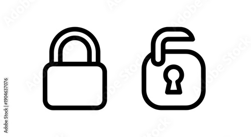 Lock icon and unlocked padlock with keyhole symbol