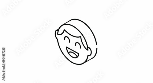 Simple line art illustration of a happy smiling person's face, a joyful cartoon avatar or icon expressing positive emotion and happiness.